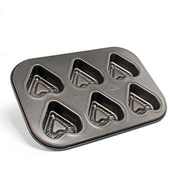 Beneking Muffin Pan 6 Cup Nonstick Carbon Steel Cupcake Pan Heart Shape (2-Pack)