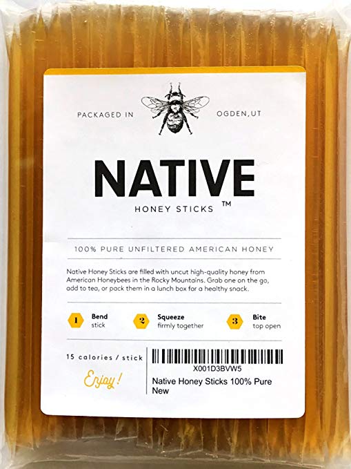 Native Honey Sticks (100 Pack) | Real, Uncut, Pure, Unfiltered, Natural, American Honey Straws | 100% Local, U.S. Grade A Original Clover Honey Stix | Great for Tea, Kids Snacks, Travels and Gifts