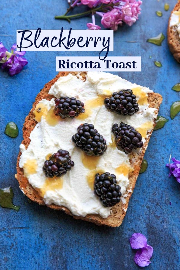 Blackberry Ricotta Toast with honey drizzle. Makes for a great breakfast, midday snack, or even a fruit berry dessert!