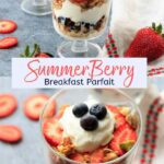 Red, white and blue berry parfait! Layered with yogurt and granola, you'll love this easy recipe for a filling snack or healthy breakfast treat. 