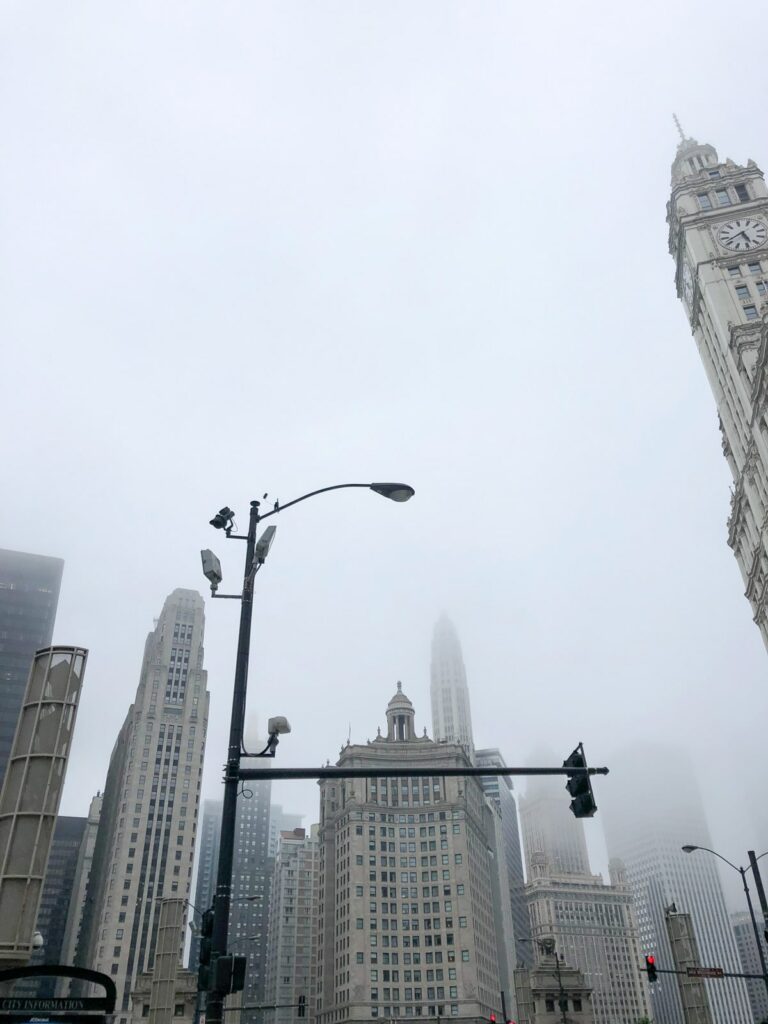 foggy Chicago skyline