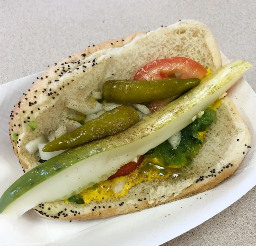 Chicago style hot-dog without the dog (vegetarian version)