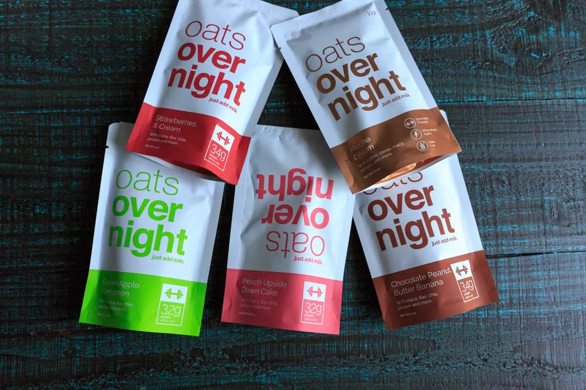 A picture of 5 vegetarian options of oats overnight packets