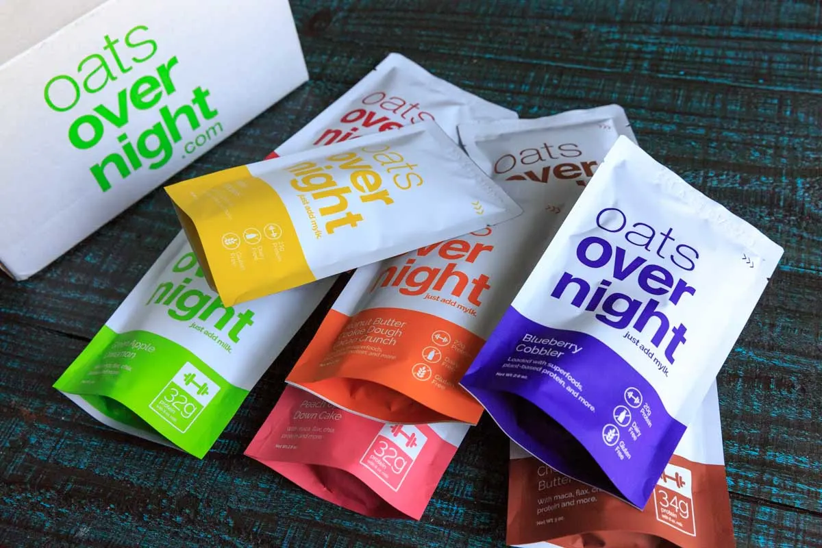 A picture of 8 packets of oats overnight packets