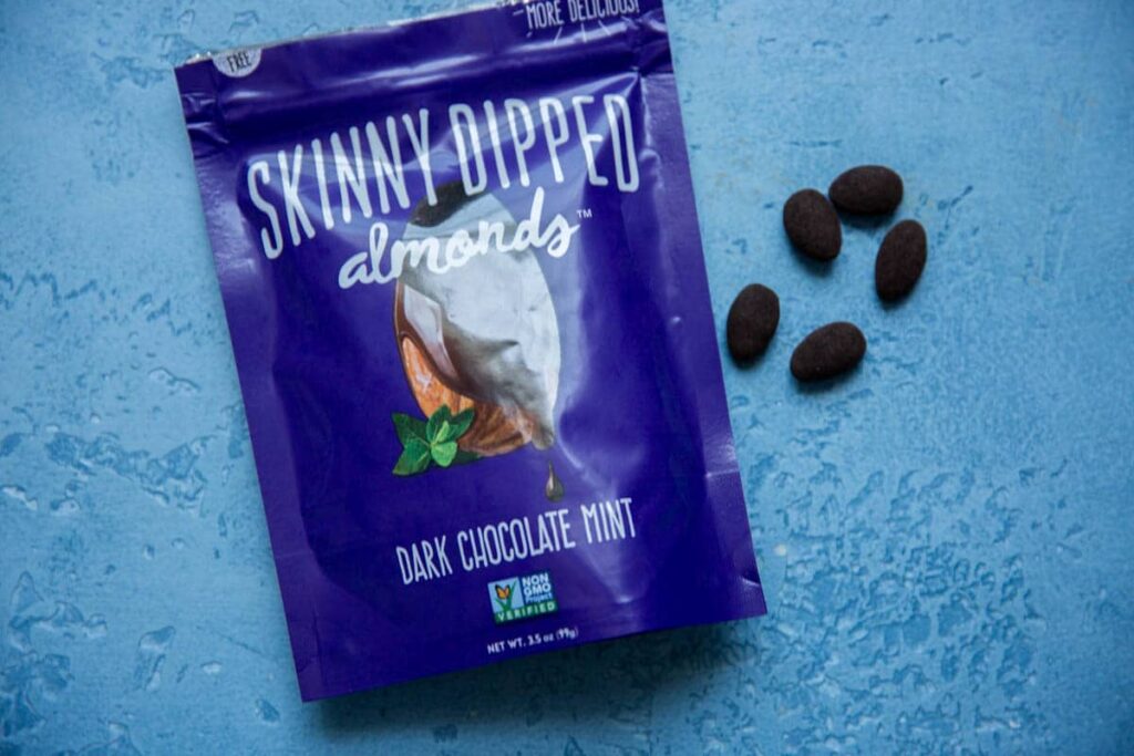 skinny dipped almonds dark chocolate mint bag