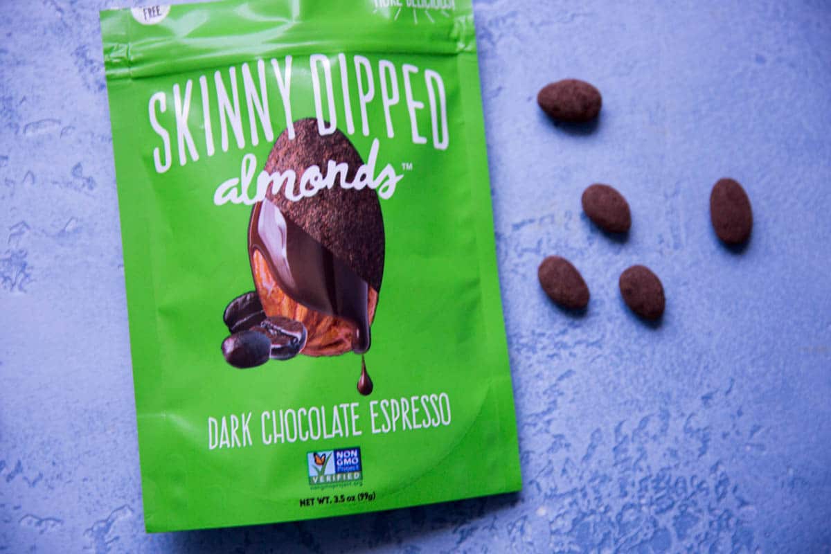 skinny dipped almonds dark chocolate espresso bag