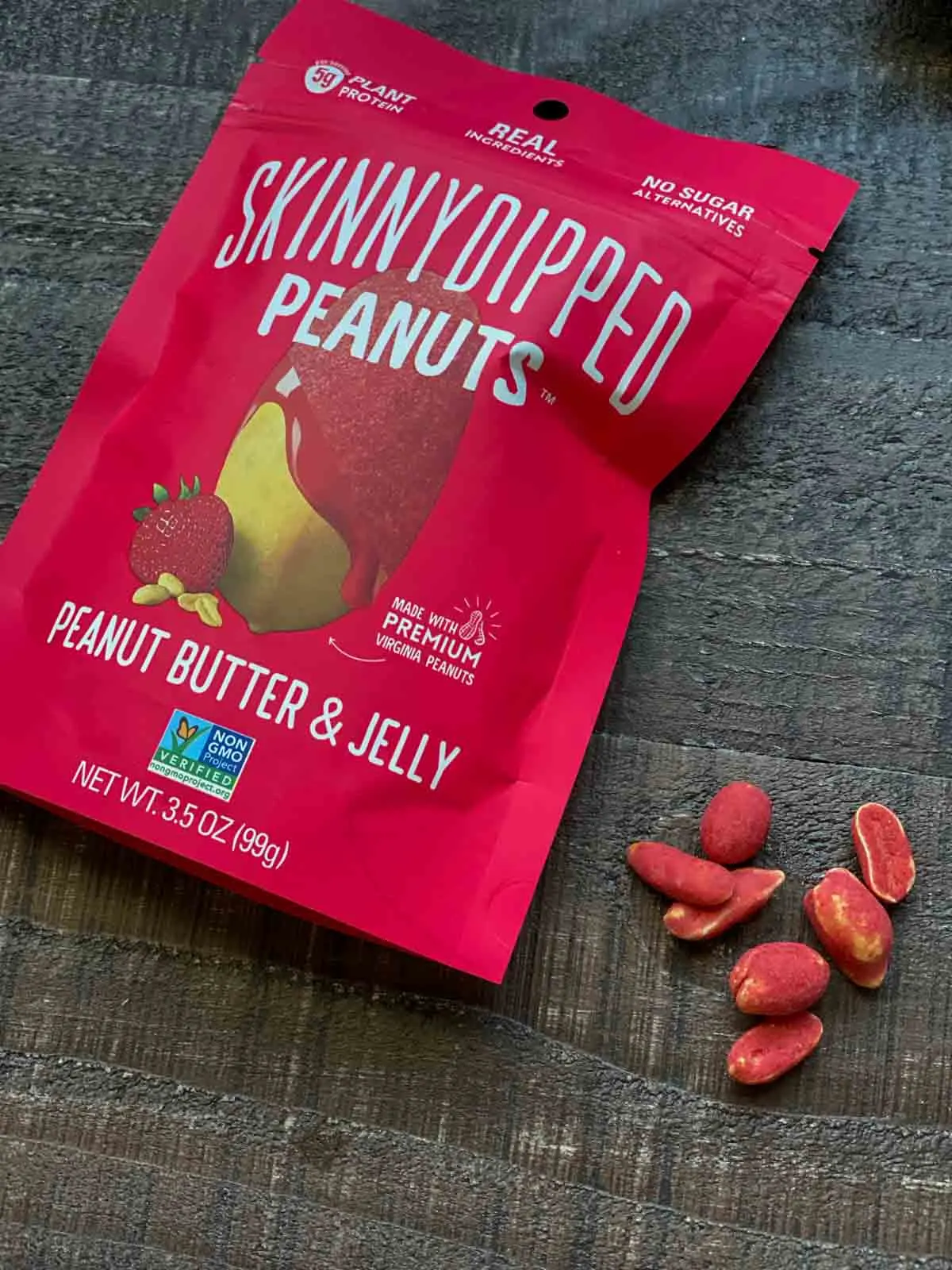 skinny dipped peanut butter and jelly peanuts package