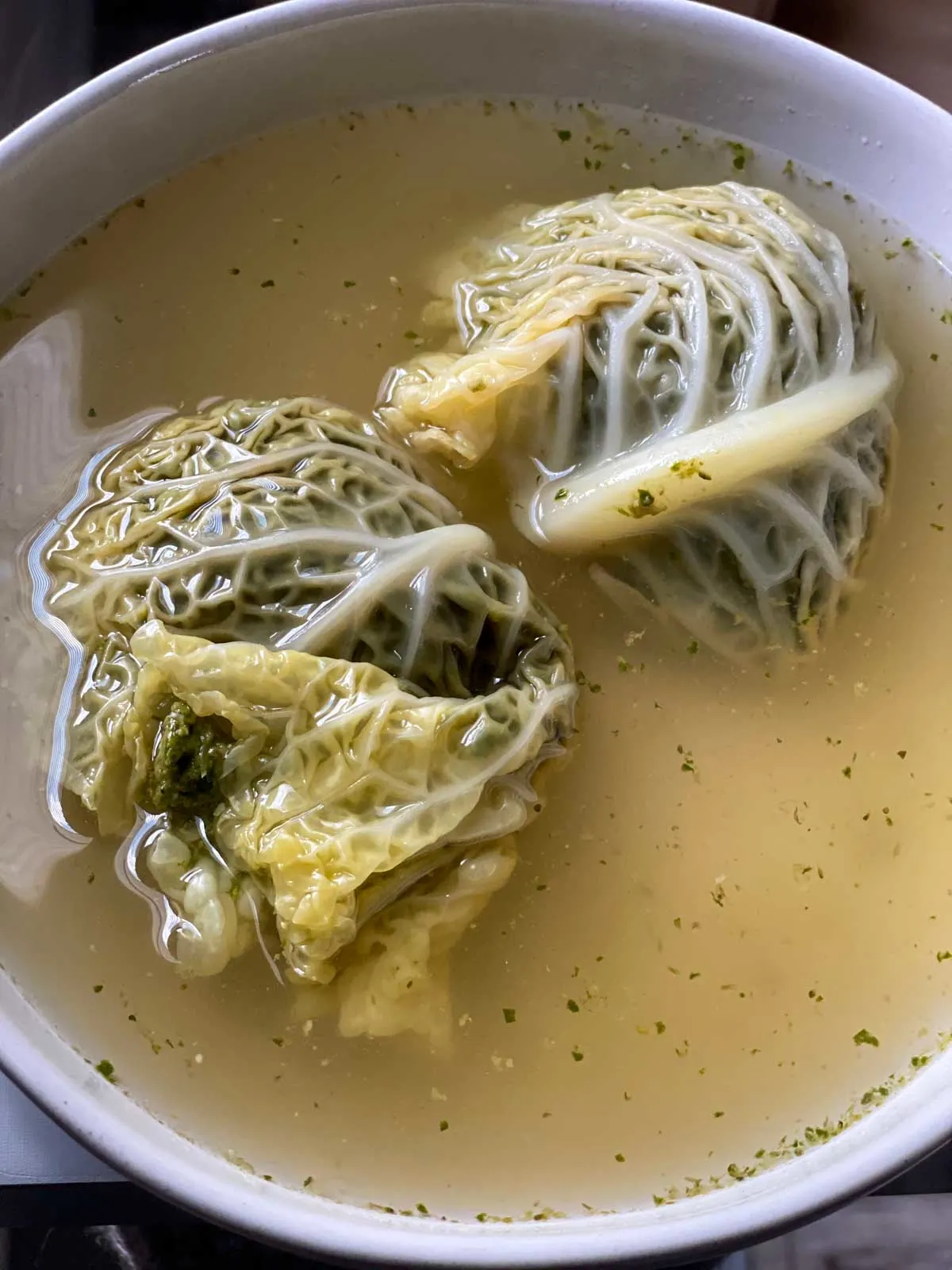 sakara level ii day 1 lunch, cabbage dumplings in galangal broth