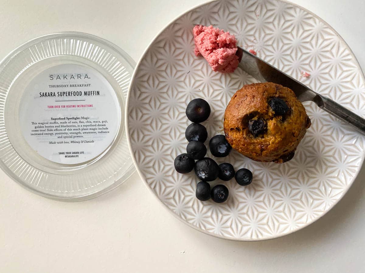 Sakara superfood muffin with strawberry butter