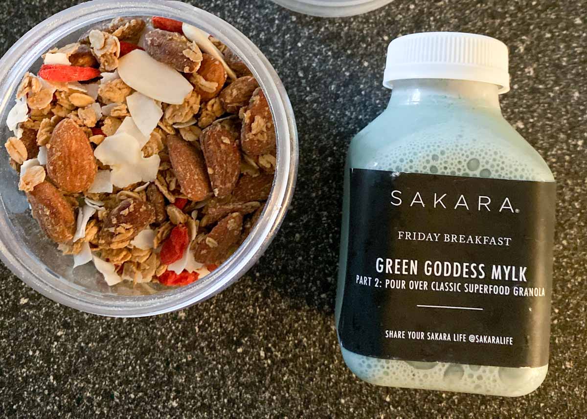 Sakara breakfast classic superfood granola with green goddess mylk