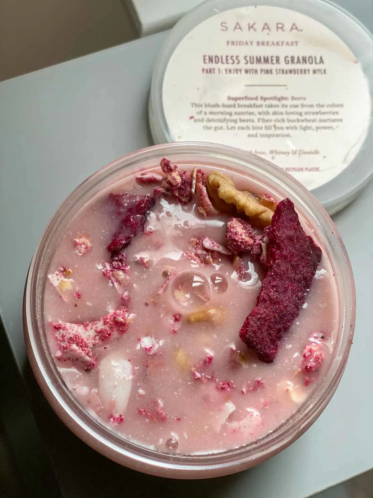 endless summer granola with pink strawberry mylk breakfast from sakara