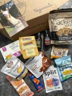 Vegancuts snack box preview and animal sanctuary postcard