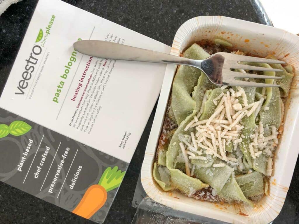 Veestro pasta bolognese frozen meal vegan