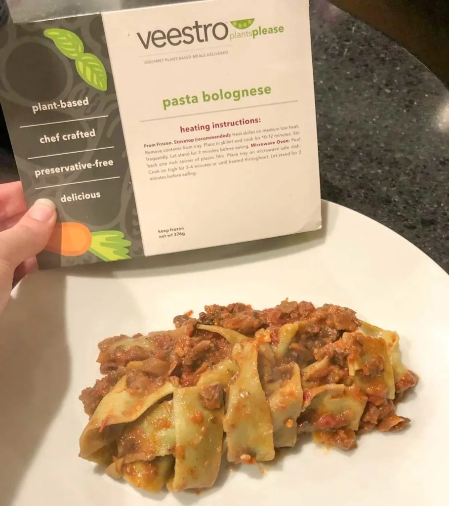 Veestro pasta bolognese cooked on plate vegan