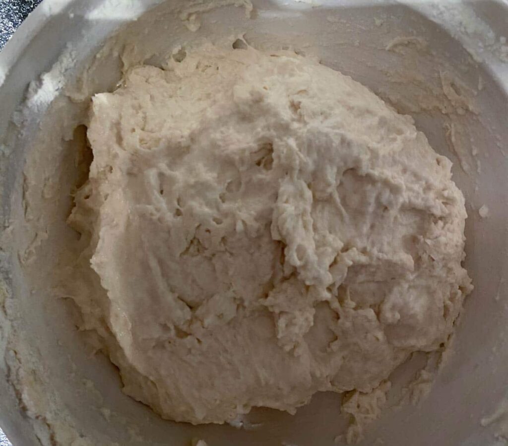 no-knead bread dough before rising