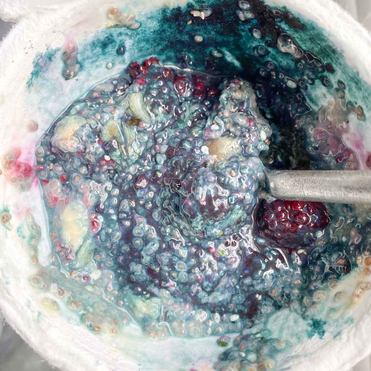 blue majik chia bowl from daily harvest after mixing