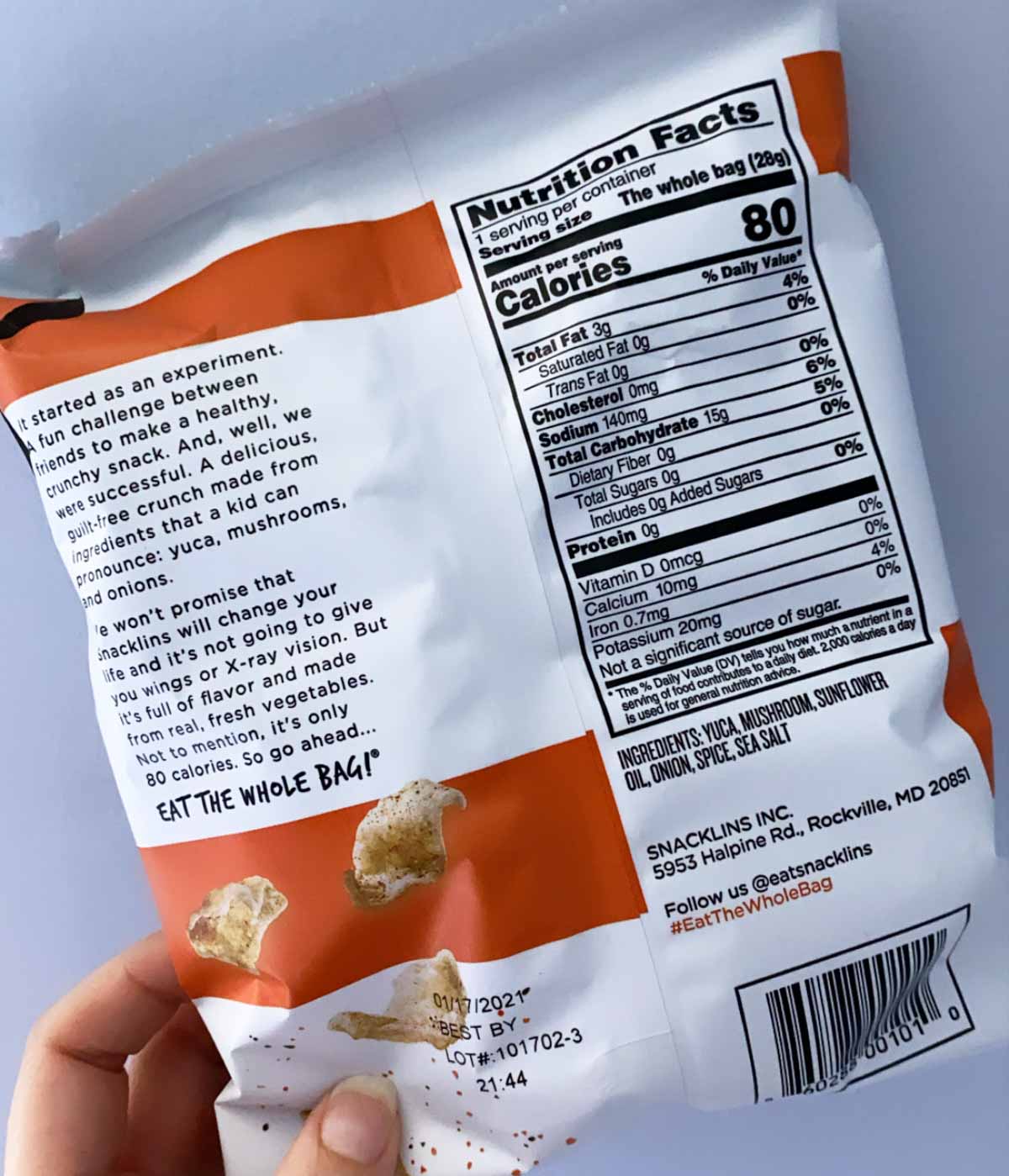 Back of chesapeake bay flavor of snacklins nutritional facts