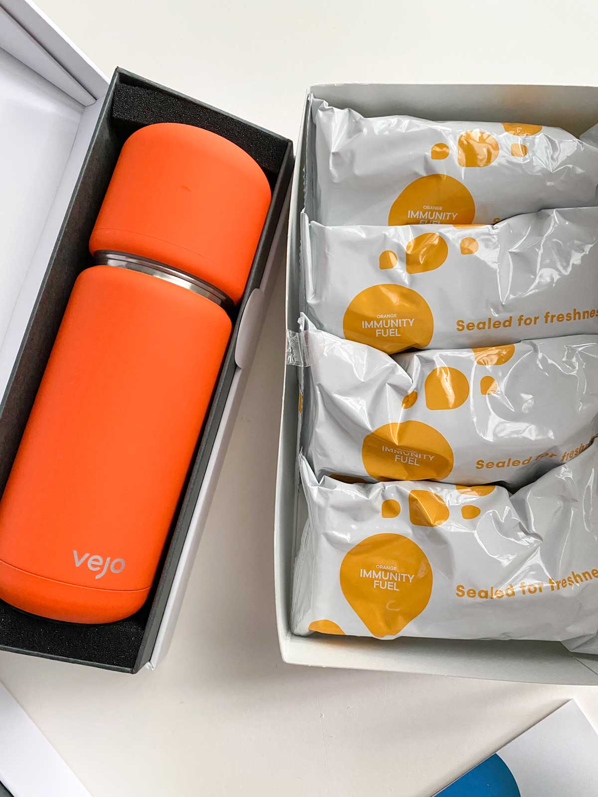 vejo orange portable blender with immunity fuel pod packets gifted for vejo review