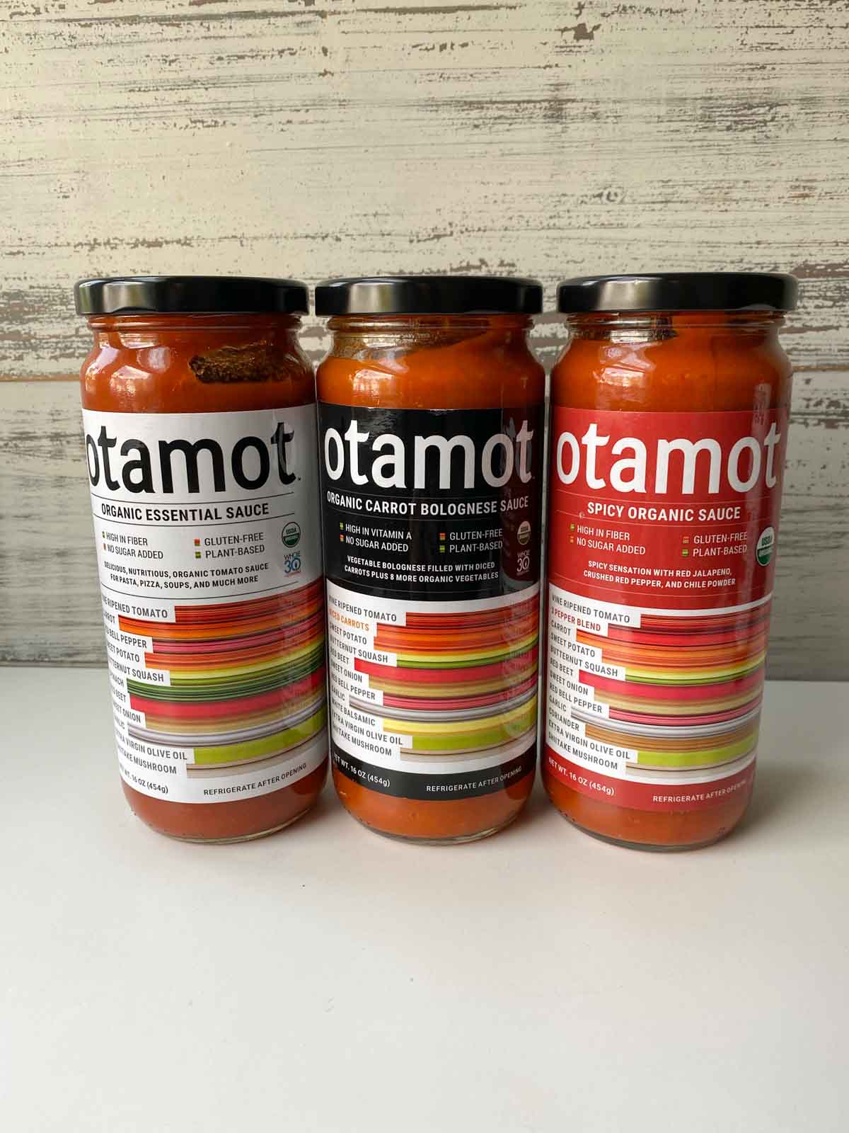3 jars of Otomat Sauces - Essential, Spicy and Carrot Bolognese