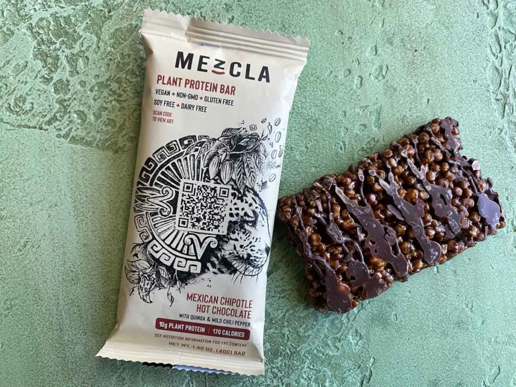 Mexican Chipotle Hot Chocolate flavor of Mezcla plant based bar outside of package