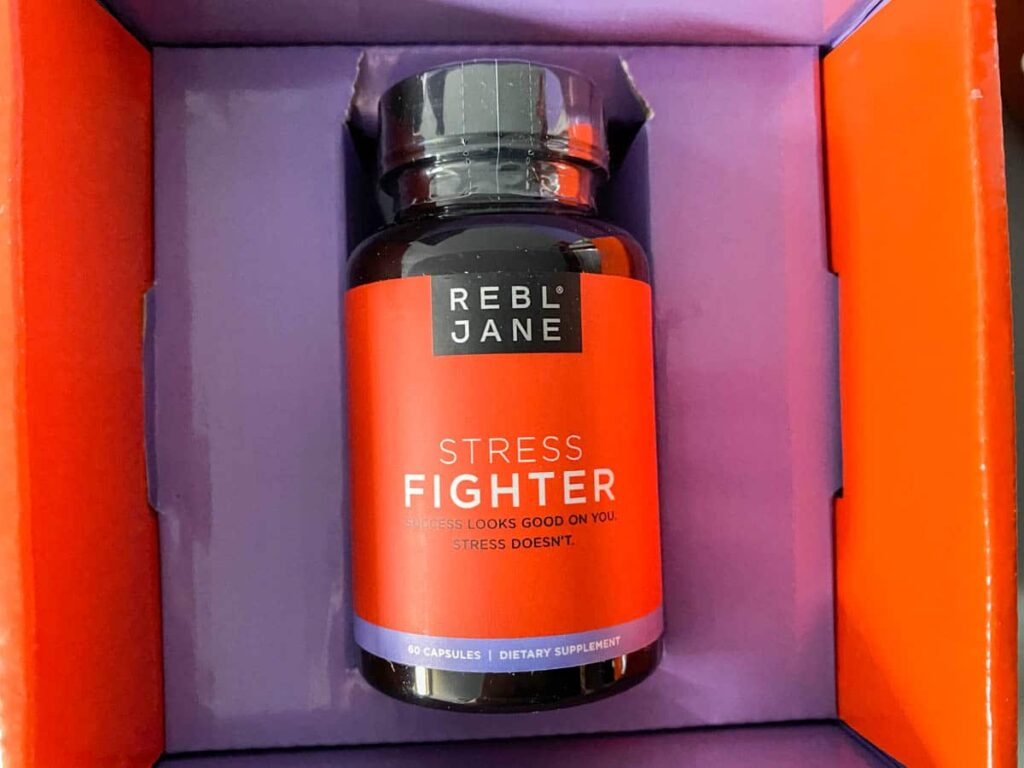 Rebl Jane Stress Fighter bottle in box front label