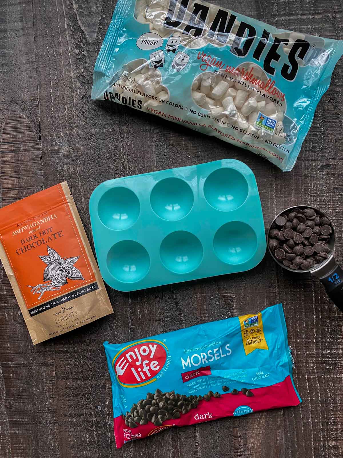 ingredients for dairy-free vegan hot chocolate bombs