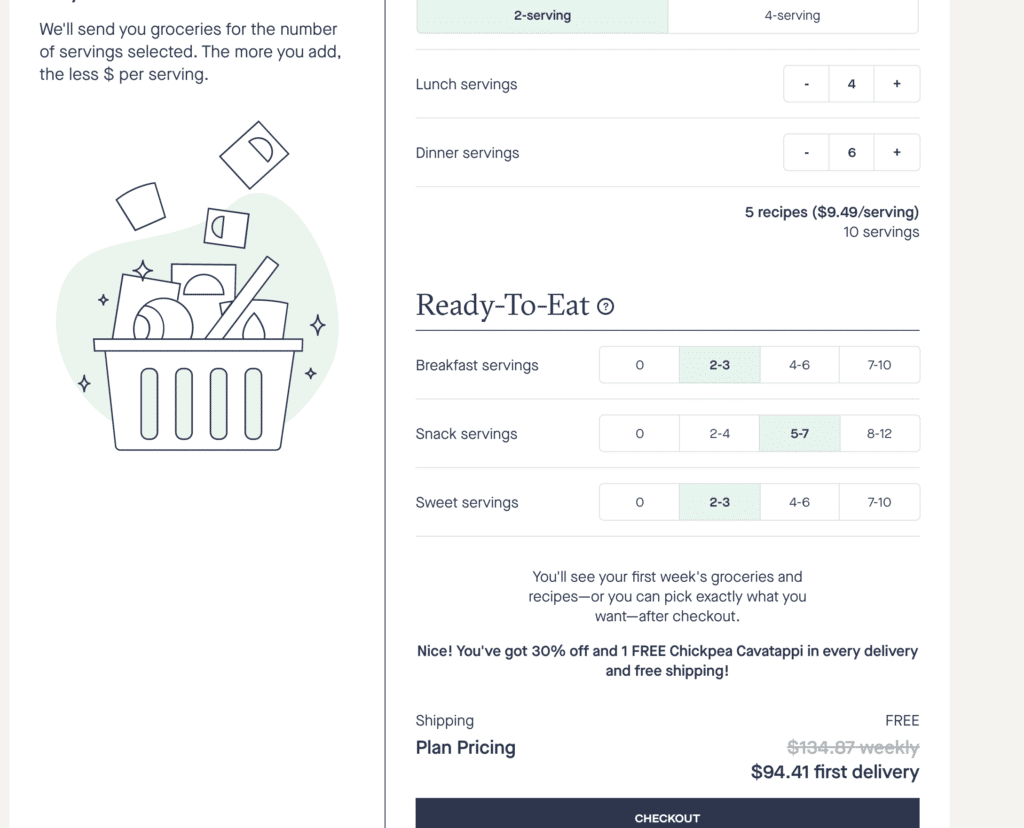 hungryroot quiz ordering page