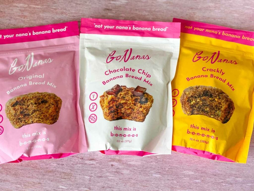 3 bags of GoNanas mix bags - original, chocolate chip and crackly banana bread