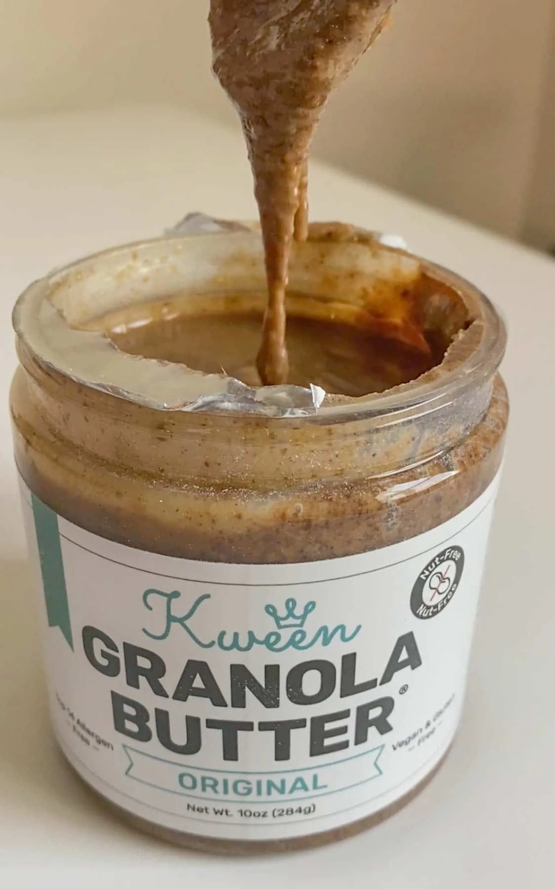 showing the texture of granola butter at room temperature