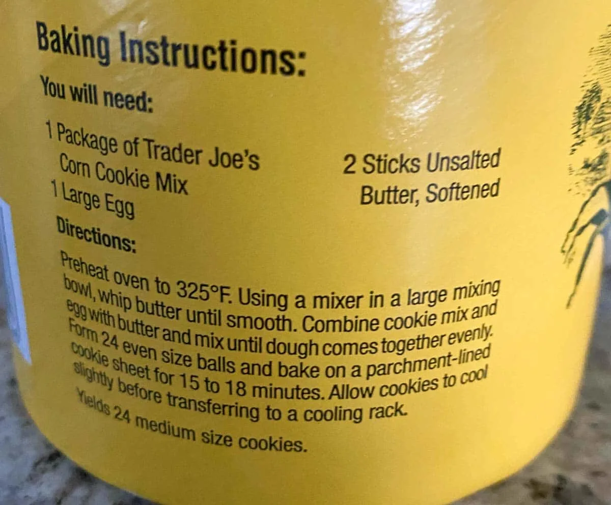 Trader Joe's corn cookie baking instructions