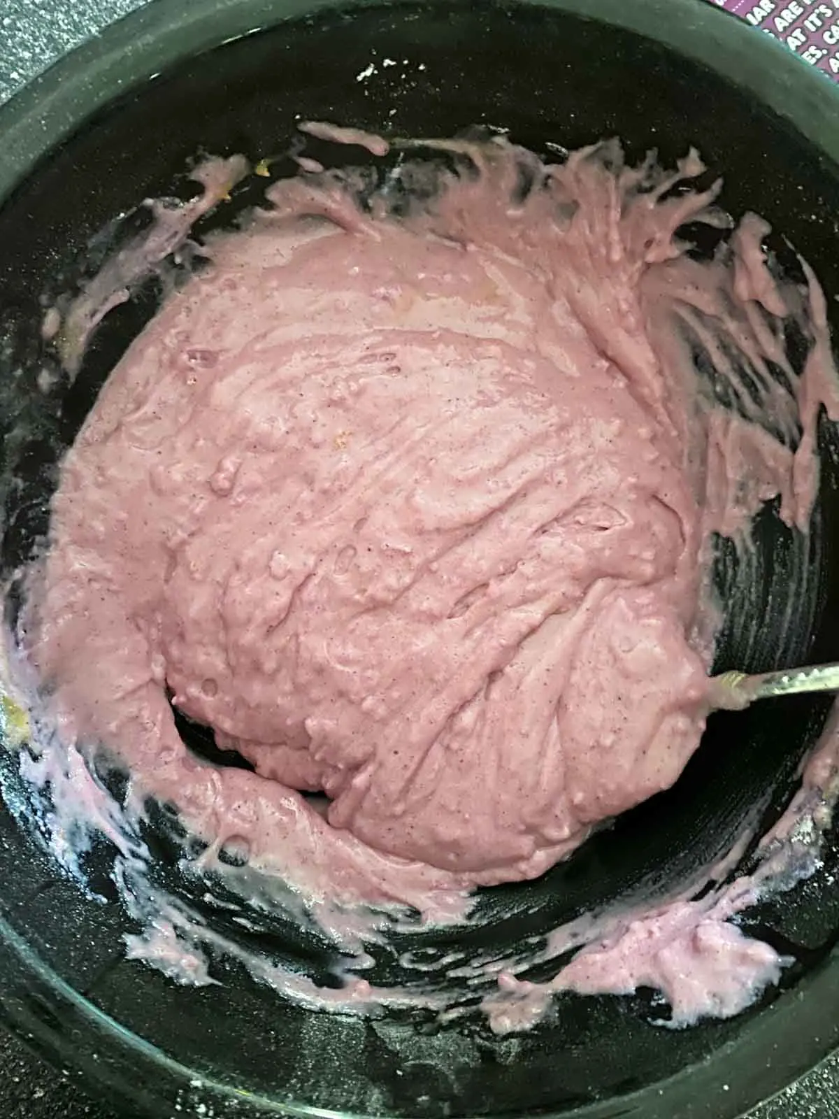 Ube Mochi pancake and waffle mix from Trader Joe's - batter in waffle maker