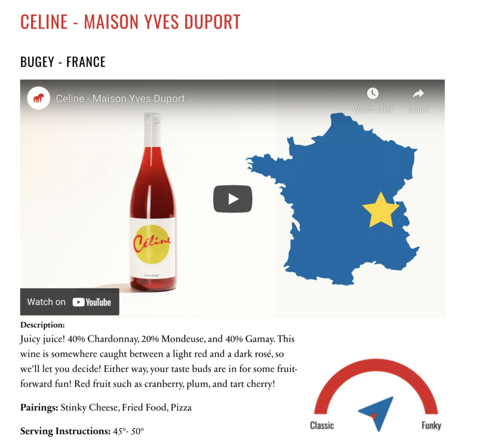 example screen shot of mysa wine club bottle details and tasting notes