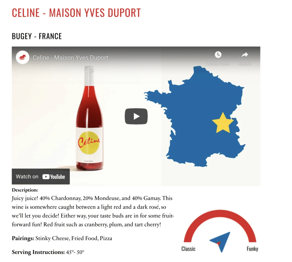 example screen shot of mysa wine club bottle details and tasting notes
