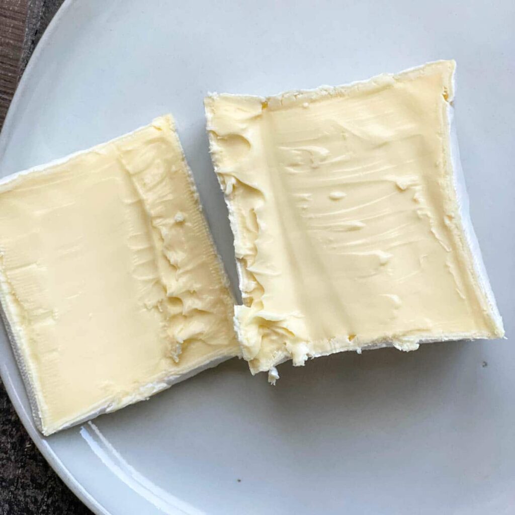 Fromage pavé cheese block from Trader Joe's sliced in half