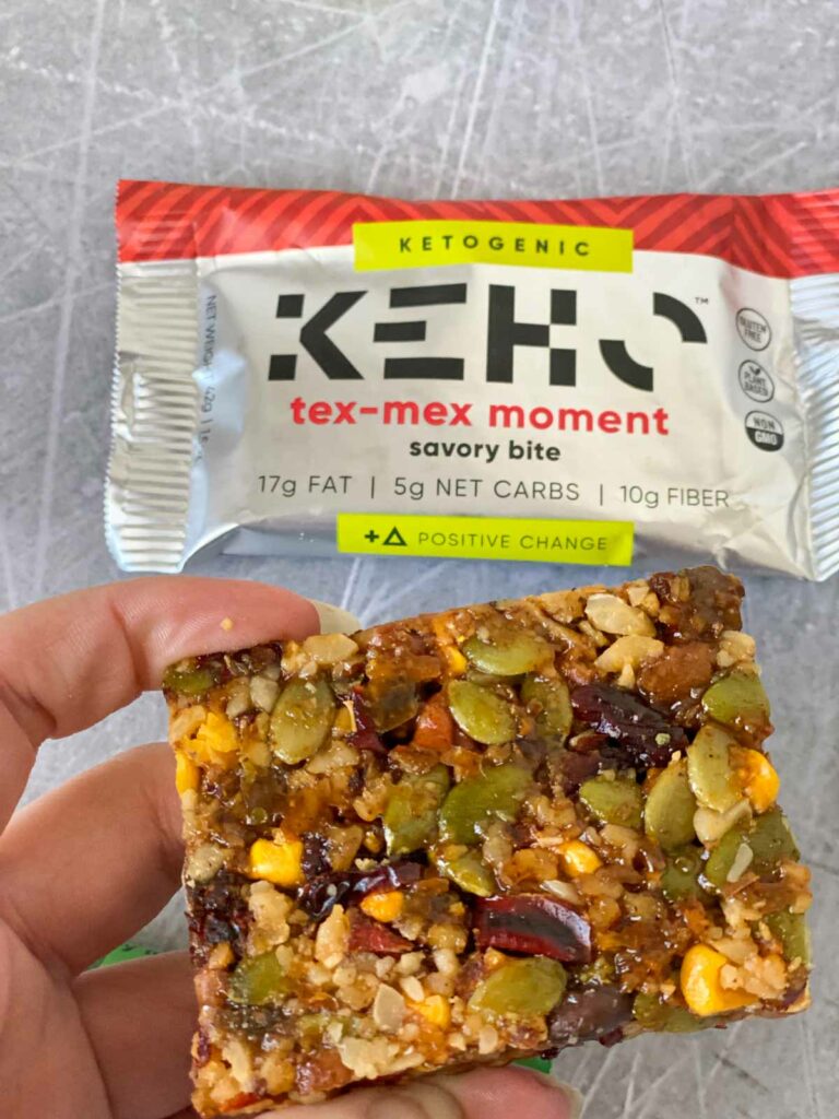 KEHO "tex-mex moment" flavor in-hand next to wrapper