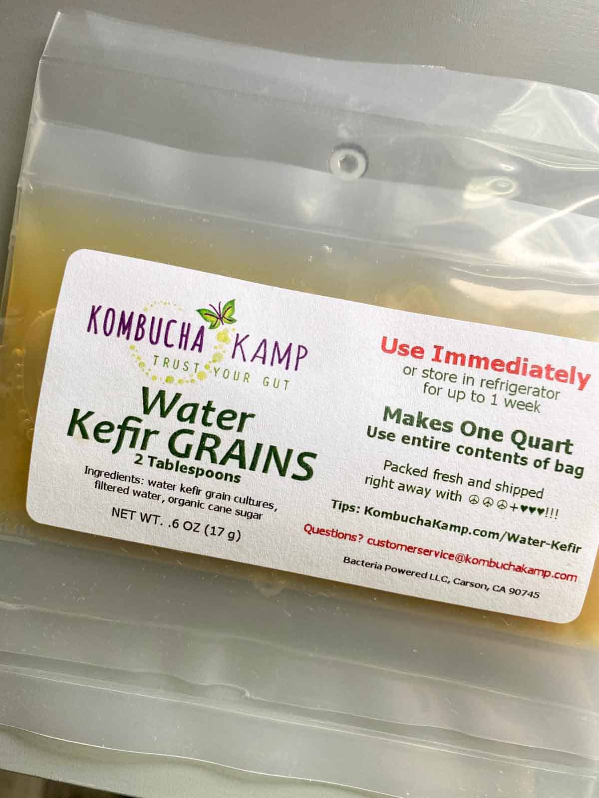 water kefir grains from kombucha kamp in package