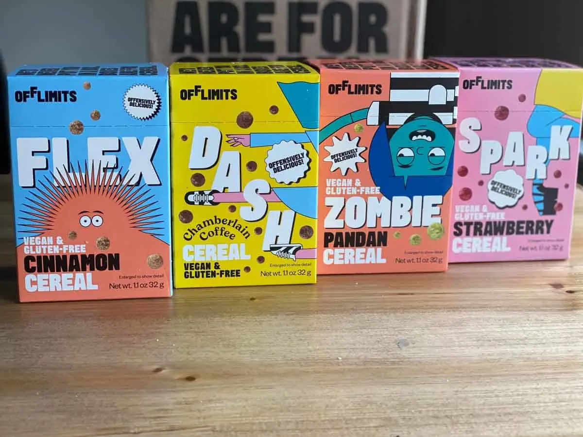 4 mini boxes of Offlimits cereal