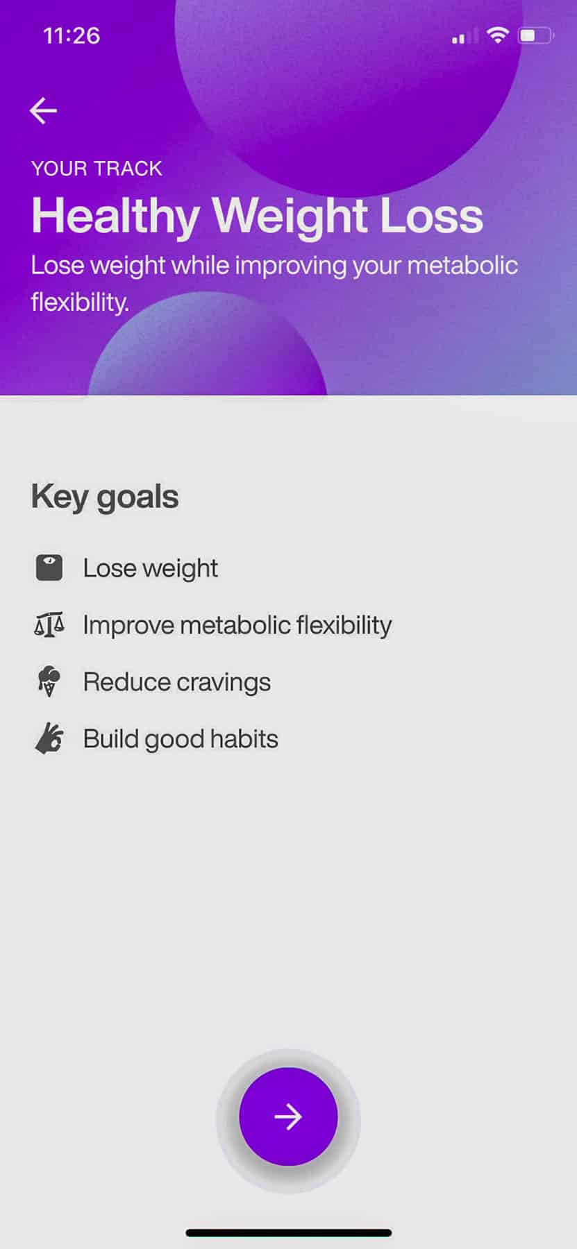 Lumen screenshot Key Goals: lose weight, improve metabolic flexibility, reduce cravings and build good habits