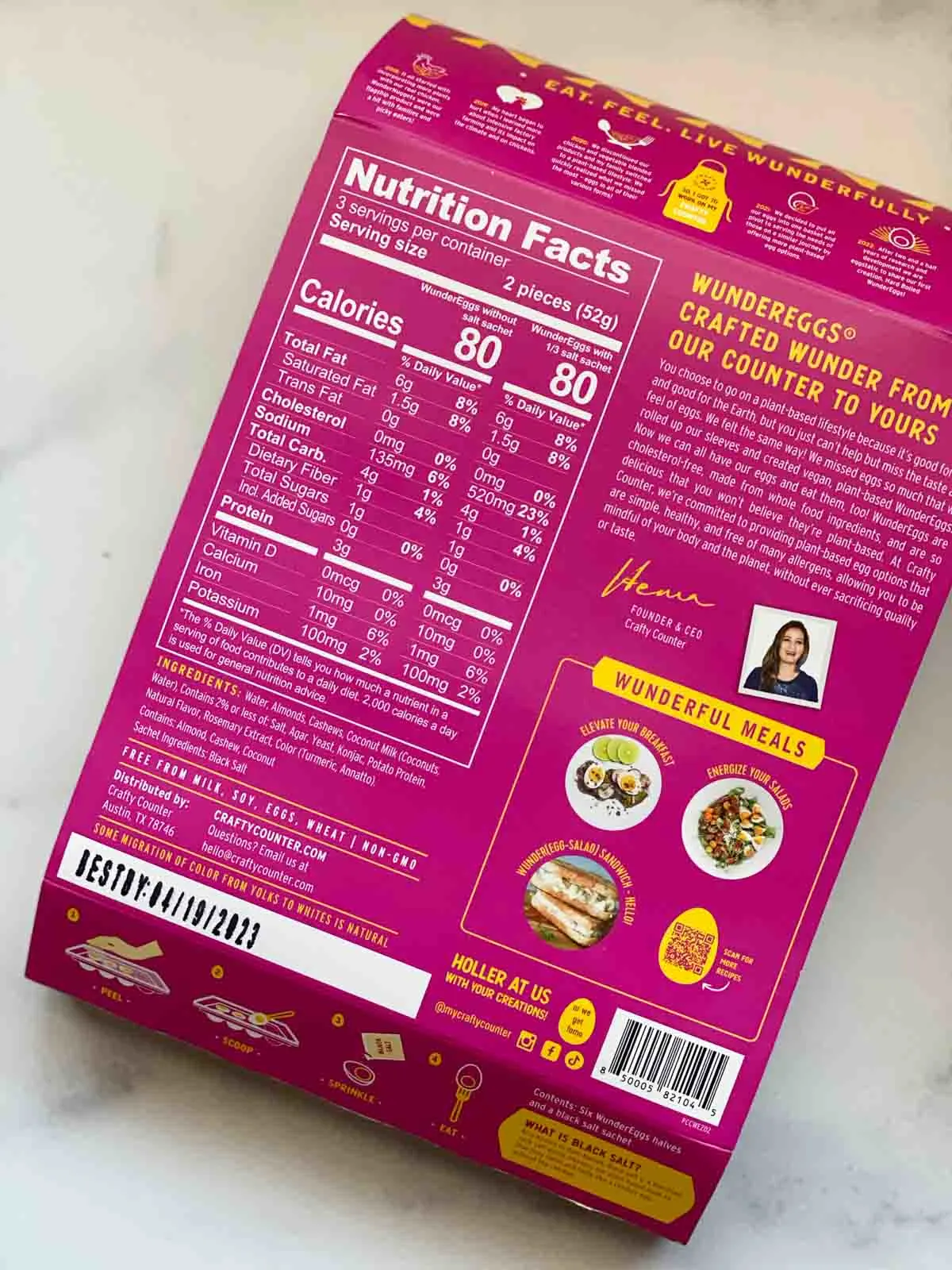 back of wunder eggs hard boiled package, ingredients and nutrition facts