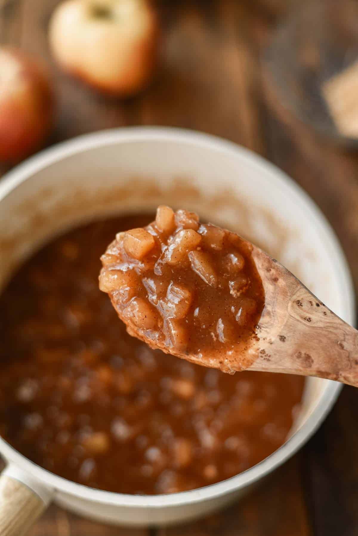 a wooden spoonful of apple butter before blending.