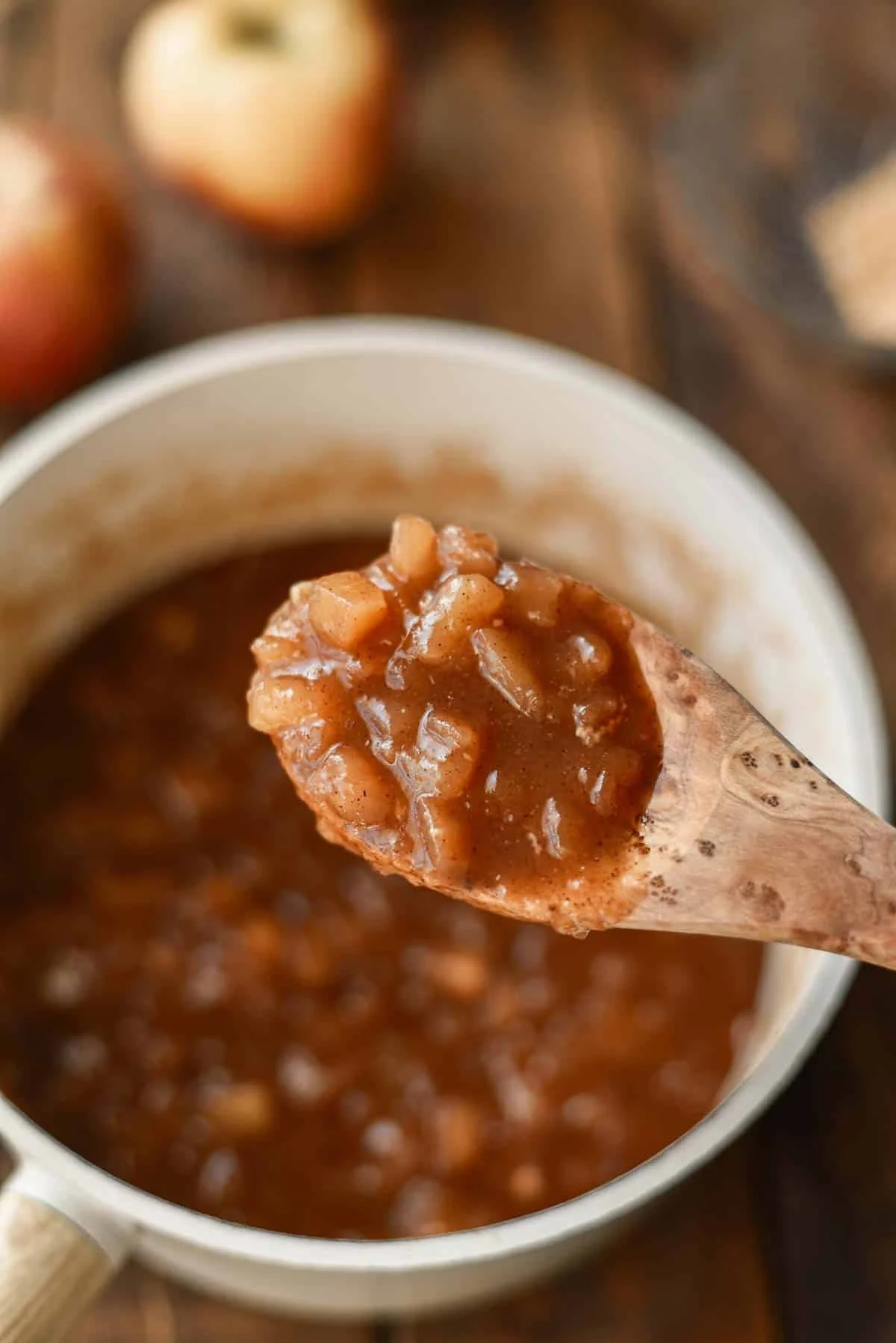 a wooden spoonful of apple butter before blending.